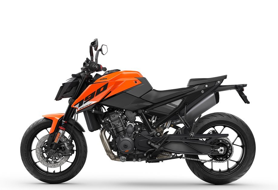 KTM 790 Duke 2027 laranja e preta de perfil